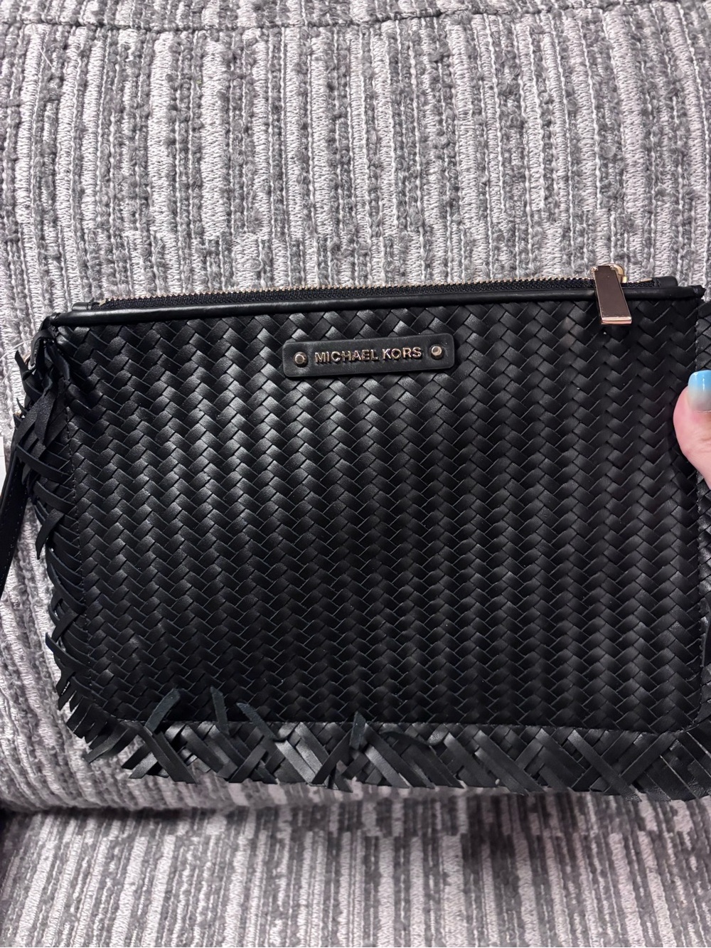 Michael Kors Black Woven Fringe Wristlet Clutch - Picture 2 of 7